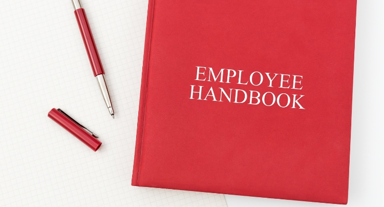 HR consultant reviewing employee handbook policies with small business owner
